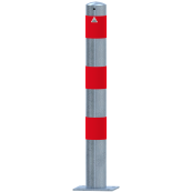 Barrier bollard | as e-charging station protection |  102 mm | hot-dip galvanized with 3 red reflective strips foil type RA1/A | To be fixed by plugs